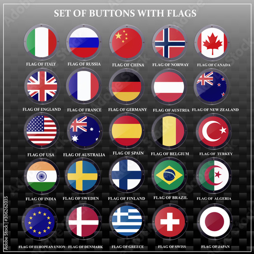 Free Download Bright transparent set of banners with flags. Colorful illustration with flags of the world for web design. Glass buttons with flags. Illustration with black textured background. - GFXLoad