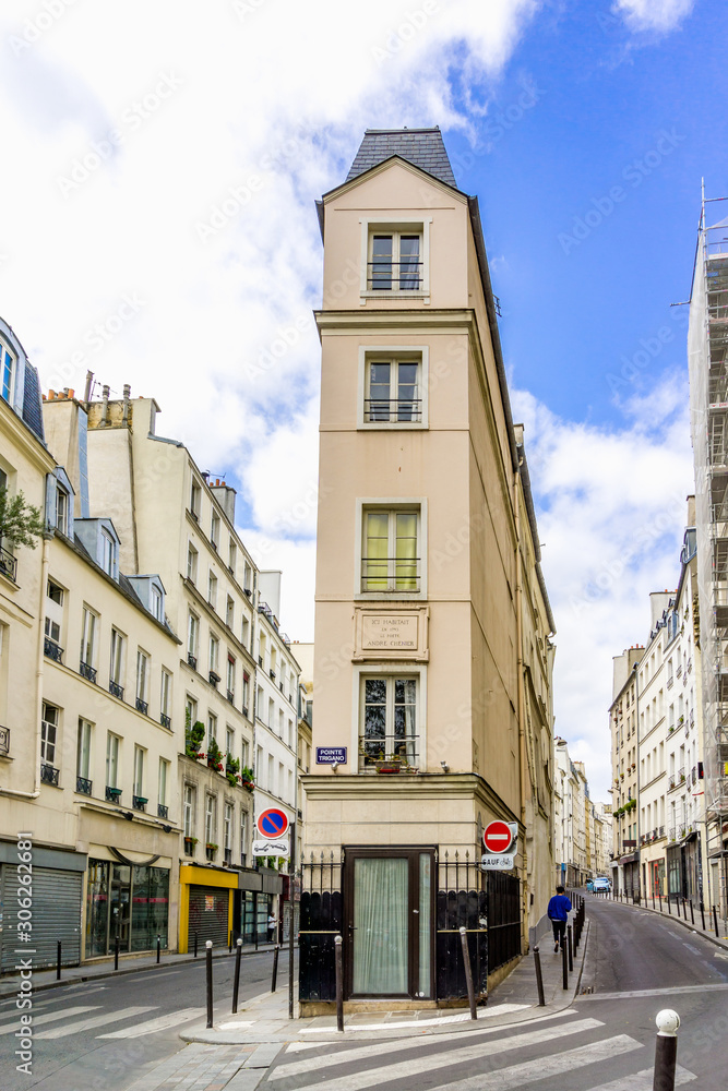 Pointe Trigano—a very narrow building where French poet Andre Chenier lived in 1793, at the junction of Clery and Beauregard streets.