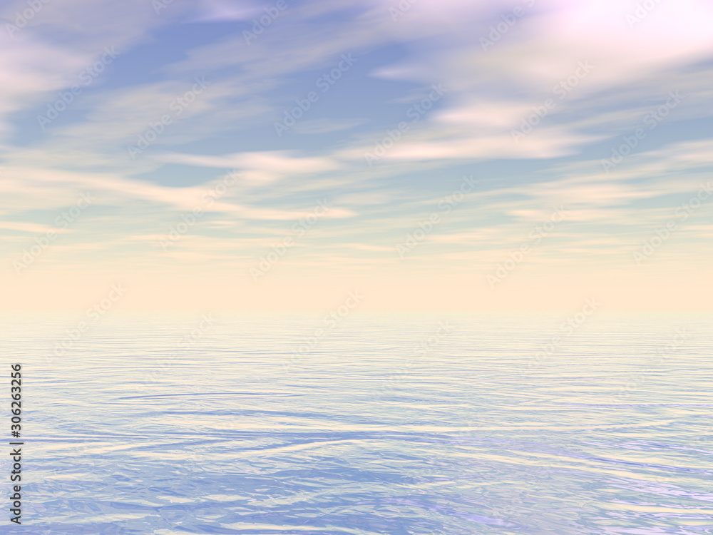 Obraz premium Peaceful ocean or sea water by sunset - 3D render
