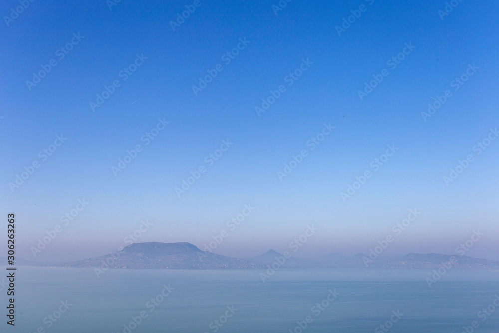 View of the foggy Balaton from the lookout tower of Fonyod