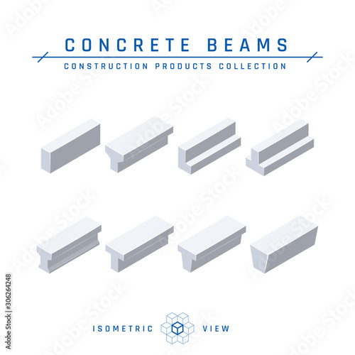 Concrete beams in isometric view, vector icon