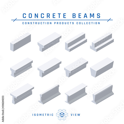Concrete beams in isometric view, vector icon