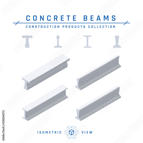 Concrete beams in isometric view, vector icon