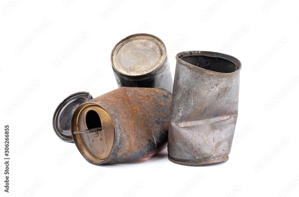 Old rusty steel can isolated on white background. Old rusty steel can isolated on white background.