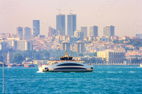 Summer city landscape - view of the Bosphorus and the historic district of Besiktas, Istanbul, in Turkey © rustamank