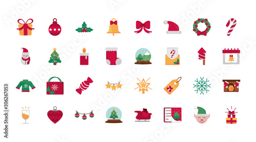 celebration decoration happy christmas icons collection