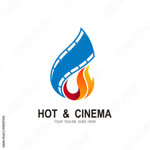 Cinema logo with fire design icon