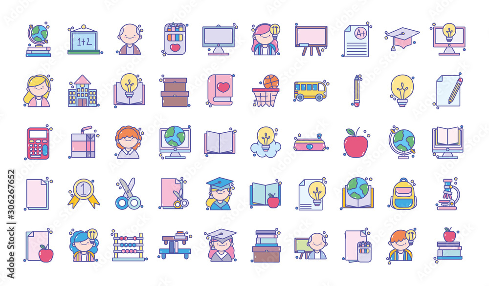 back to school education learn icons set back to school education learn icons set
