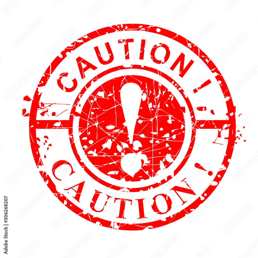 Simple Vector, Circle Grunge Red Rubber Stamp, Caution, isolated on white Simple Vector, Circle Grunge Red Rubber Stamp, Caution, isolated on white