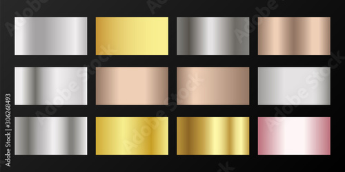 Silver, platinum, bronze, pink gold vector metallic gradients.