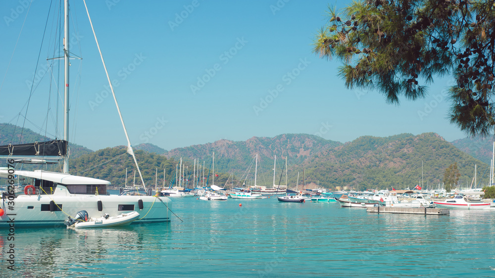 Beautiful scenery, the yacht is anchored in a beautiful Bay.