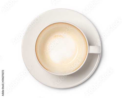 Empty coffee cup after drink isolated on  white background, Top view,  With clipping path.