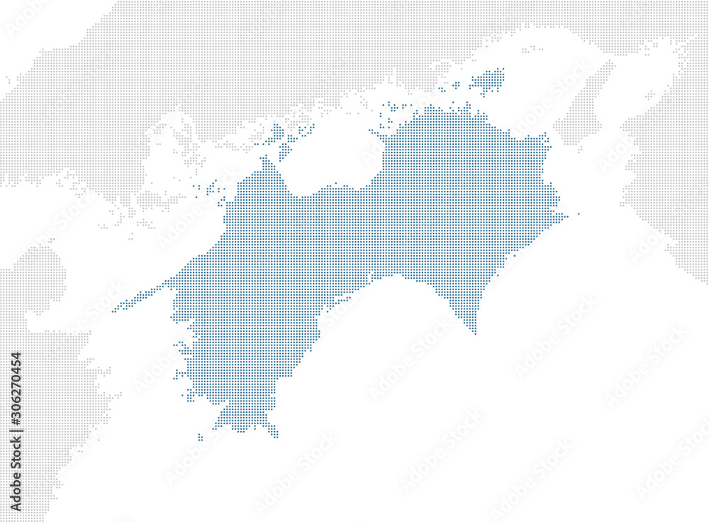 日本の四国地方を中心とした青のドットマップ、大サイズ。