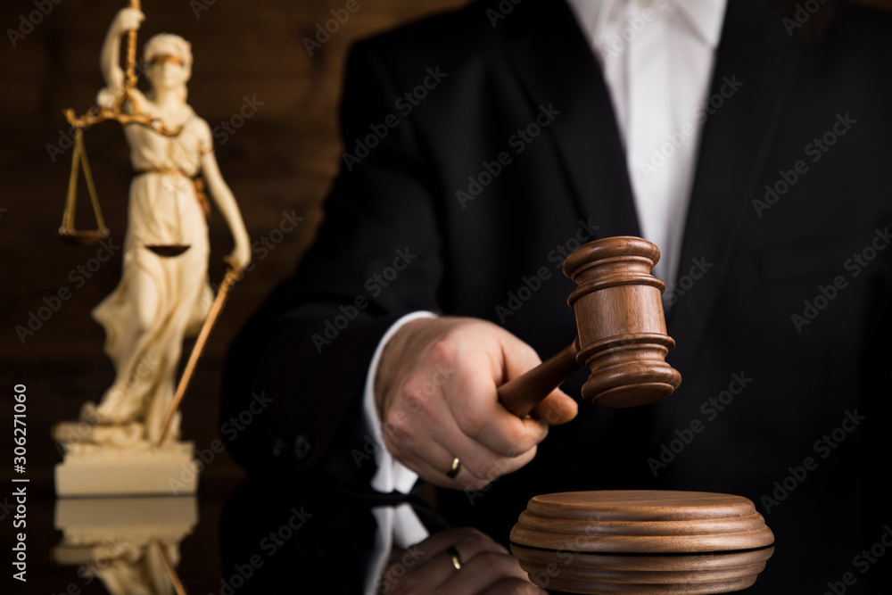 Courtroom, Judge, male judge in black mirror background Courtroom, Judge, male judge in black mirror background