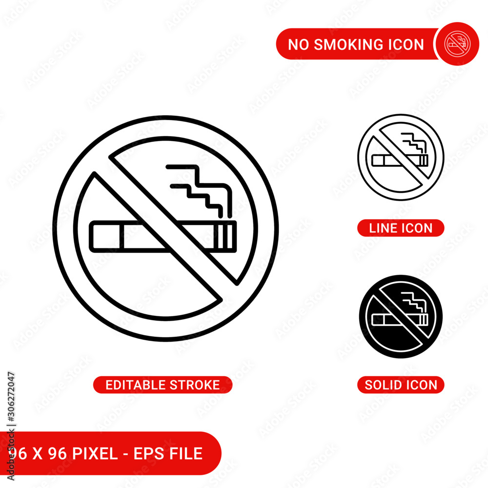 No Smoking icons set vector illustration with solid icon line style. Smoking prohibition concept. Editable stroke icon on isolated background for web design, infographic and UI mobile app. No Smoking icons set vector illustration with solid icon line style. Smoking prohibition concept. Editable stroke icon on isolated background for web design, infographic and UI mobile app.