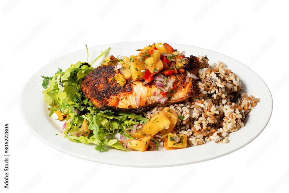 blackened salmon isolated on white blackened salmon isolated on white