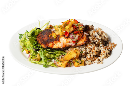 blackened salmon isolated on white