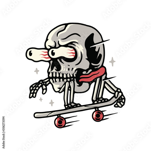 Skull Skateboarding Horror Face Graphic Illustration Vector Art T-shirt Design