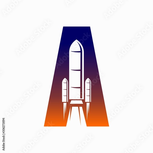 Rocket logo that formsed silhouette of letter A