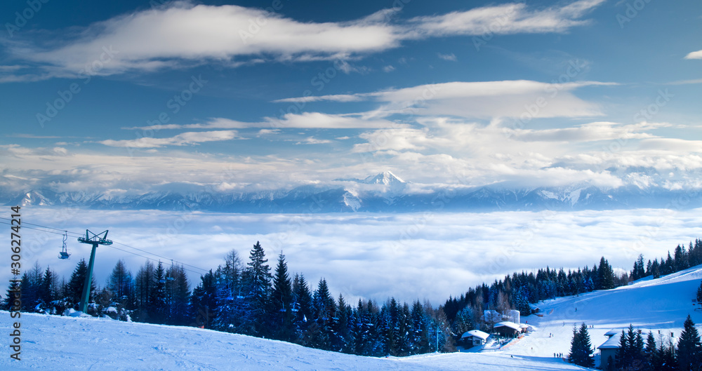 Winter trees in mountains, nature landscape Winter trees in mountains, nature landscape