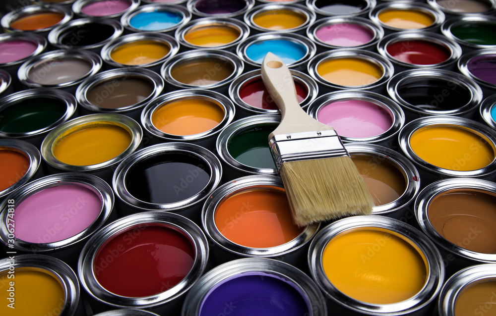 Can with paint and paintbrush Can with paint and paintbrush