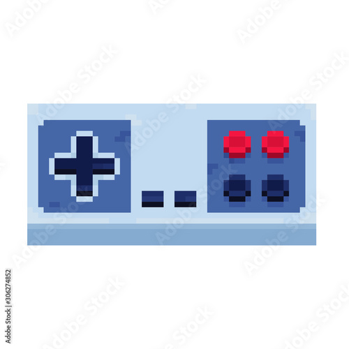 Gamepad icon, joystick. Retro 80s pixel art. Flat style. Old school computer graphic design. 8-bit sprite. Game assets. Isolated vector illustration.
