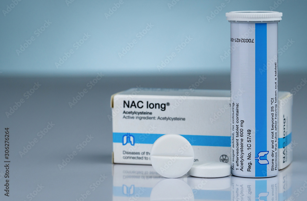 CHONBURI, THAILAND-OCTOBER 17, 2018 : NAC long effervescent tablets and  tube drug container on gradient background. Round white tablet pill.  Pharmaceutical product. Mucolytic medicine for relief cough Stock Photo |  Adobe Stock
