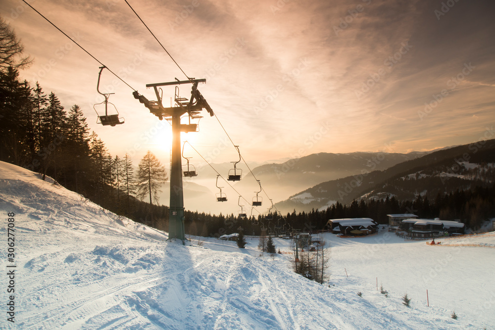 Cableway, winter nature landscape, amazing mountain view Cableway, winter nature landscape, amazing mountain view