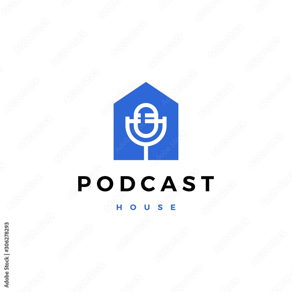 podcast mic house home logo vector icon illustration