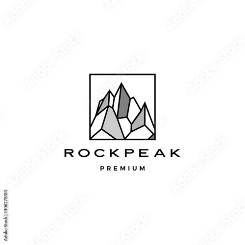 geometric rock stone mount peak landscape rockpeak hard square logo vector template