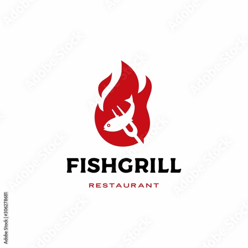 roasted fish grill logo vector icon illustration