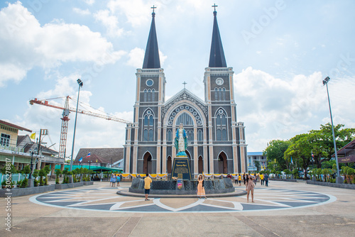 Chanthaburi, Thailand - 20 May 2019 : Scenic waterfront and old town building city landmark at Chanthaboon water front community. Chanthaburi Province.