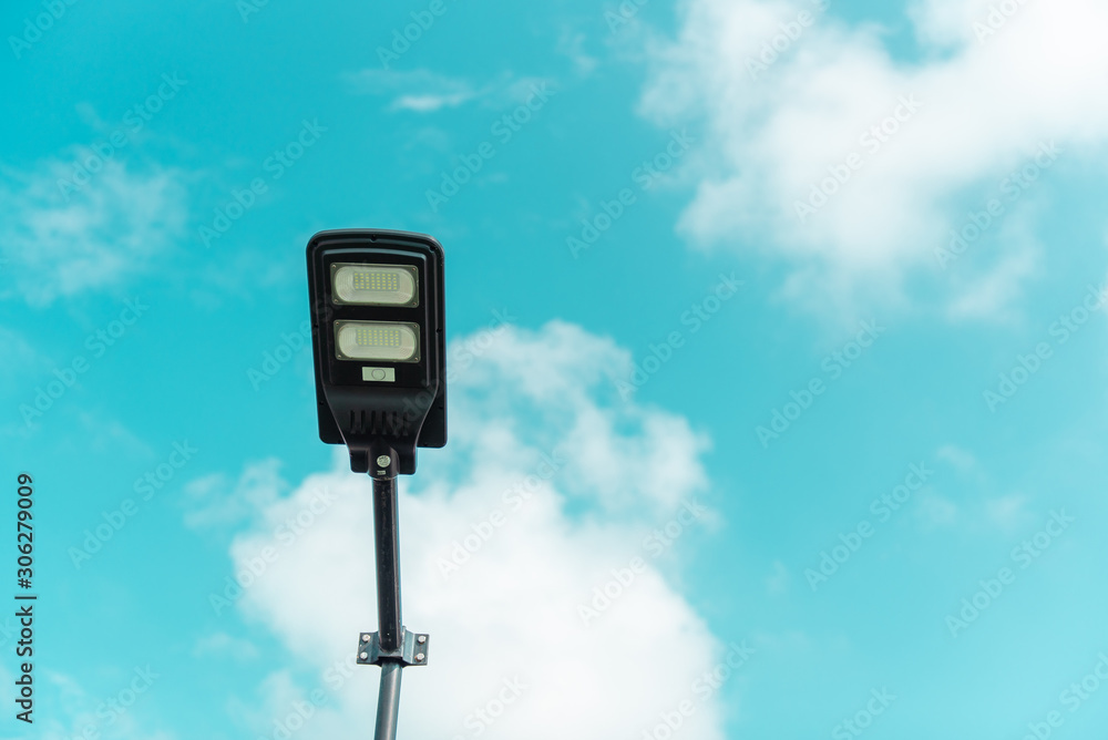 Solar cell smart street lamp with blue sky background in day time,Street light in park,Lamp park. Solar cell smart street lamp with blue sky background in day time,Street light in park,Lamp park.