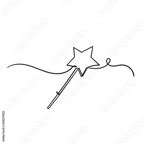 Hand Drawn magic wand doodle Sketch style icon. Decoration element. Isolated on white background.