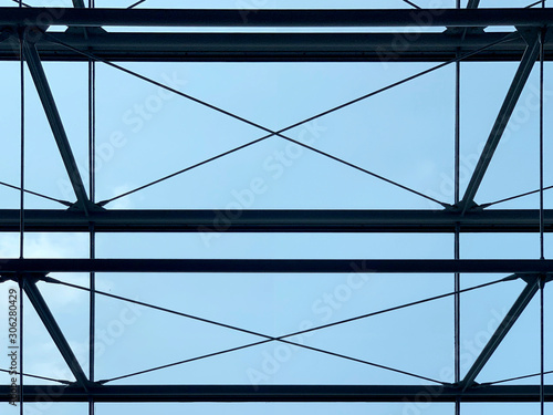 Silhouette of the indoor building with blue sky