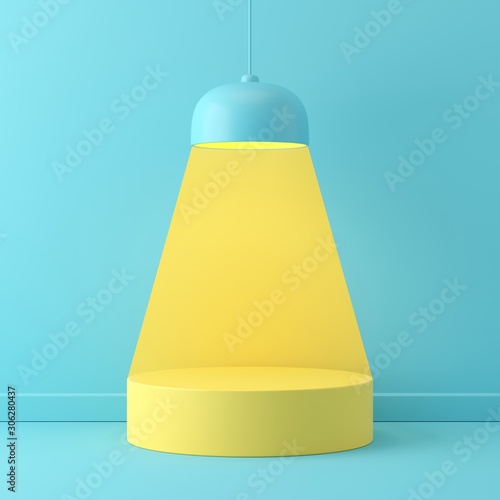 Fototapete 3D-Mosaik - Fototapete Abstract mock up scene minimal concept blue color with yellow geometry shape podium background for product presentation. 3d rendering