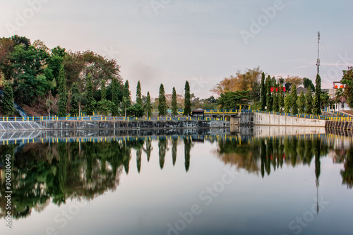 Landscape photography concept Embung Tambakboyo reflection in the morning