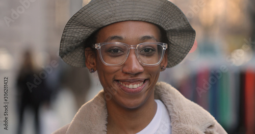 Photography Young black woman in city smile happy face
