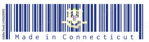 Barcode set the color of Connecticut flag, text "Qui Transtulit Sustinet", Latin for "He who transplanted sustains" text: Made in Connecticut. Concept of sale or business.