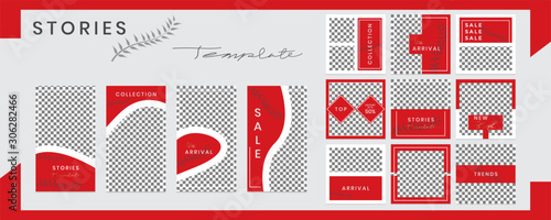 Editable social media templates, Instagram story collections and postal frame templates, layout designs, Mock-up for marketing promotions, covers, banners, backgrounds, square puzzles, vector elements