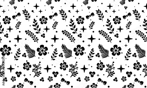 Abstract floral pattern background, black silhouette on white background.