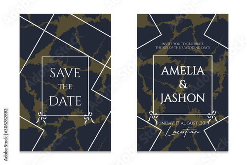 wedding invitation card design with marble texture