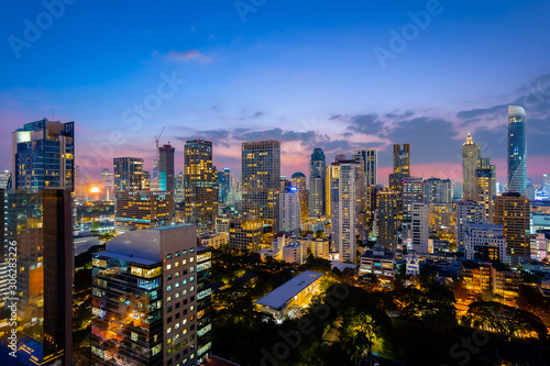 Cityscape night view of Bangkok modern City business building and high skyscraper at Bangkok,Thailand.