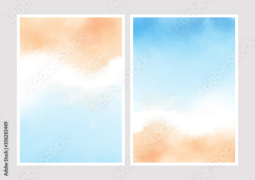 beautiful summer beach and blue ocean top view background for wedding invitation card 5x7 collection