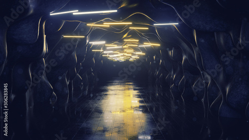 Empty corridor with fluores...