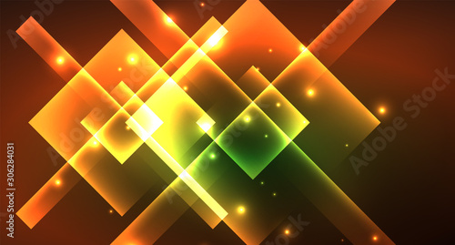 Neon geometric abstract background in hipster style on light background. Space retro design. Color geometric pattern. Square shape abstract background.
