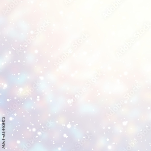 Light snow pattern. Subtle winter background. White pink lilac ombre blurred texture. Christmas magical defocused abstract illustration. Wonderful glare festive image. New Year outdoor decoration.