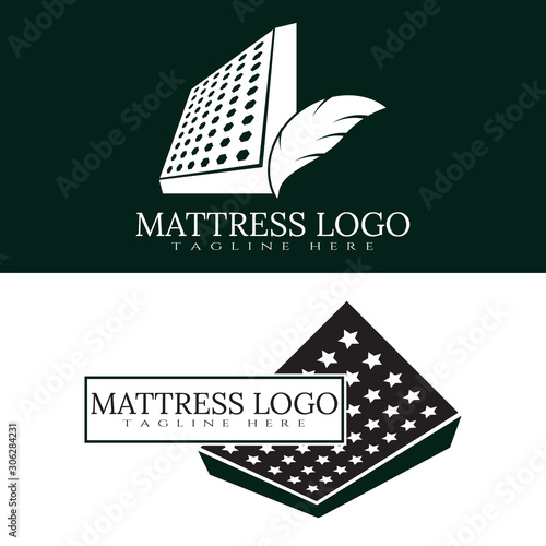 Mattress logo with feathers combination. Furniture and bedding icon, illustration element - Vector