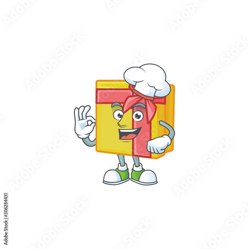 Happy Chef yellow gift box cartoon character with white hat
