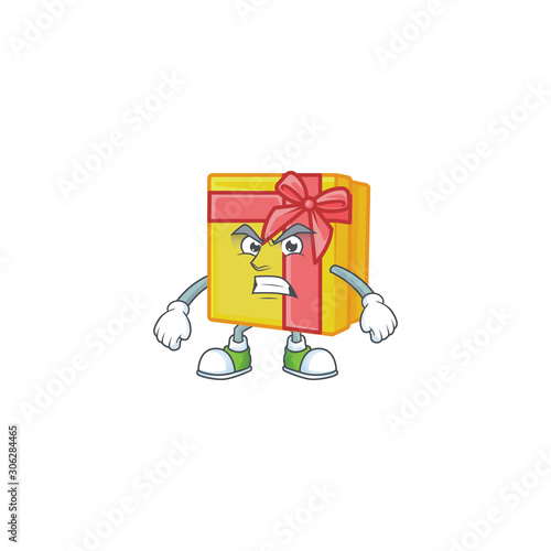 Yellow gift box cartoon character style with angry face